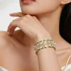 Green And Gold Stone Embellished Cutwork Bangle Set