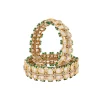 Green And Gold Stone Embellished Cutwork Bangle Set