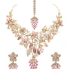 Red And Gold Floral Stone Necklace Set With Maangtikka