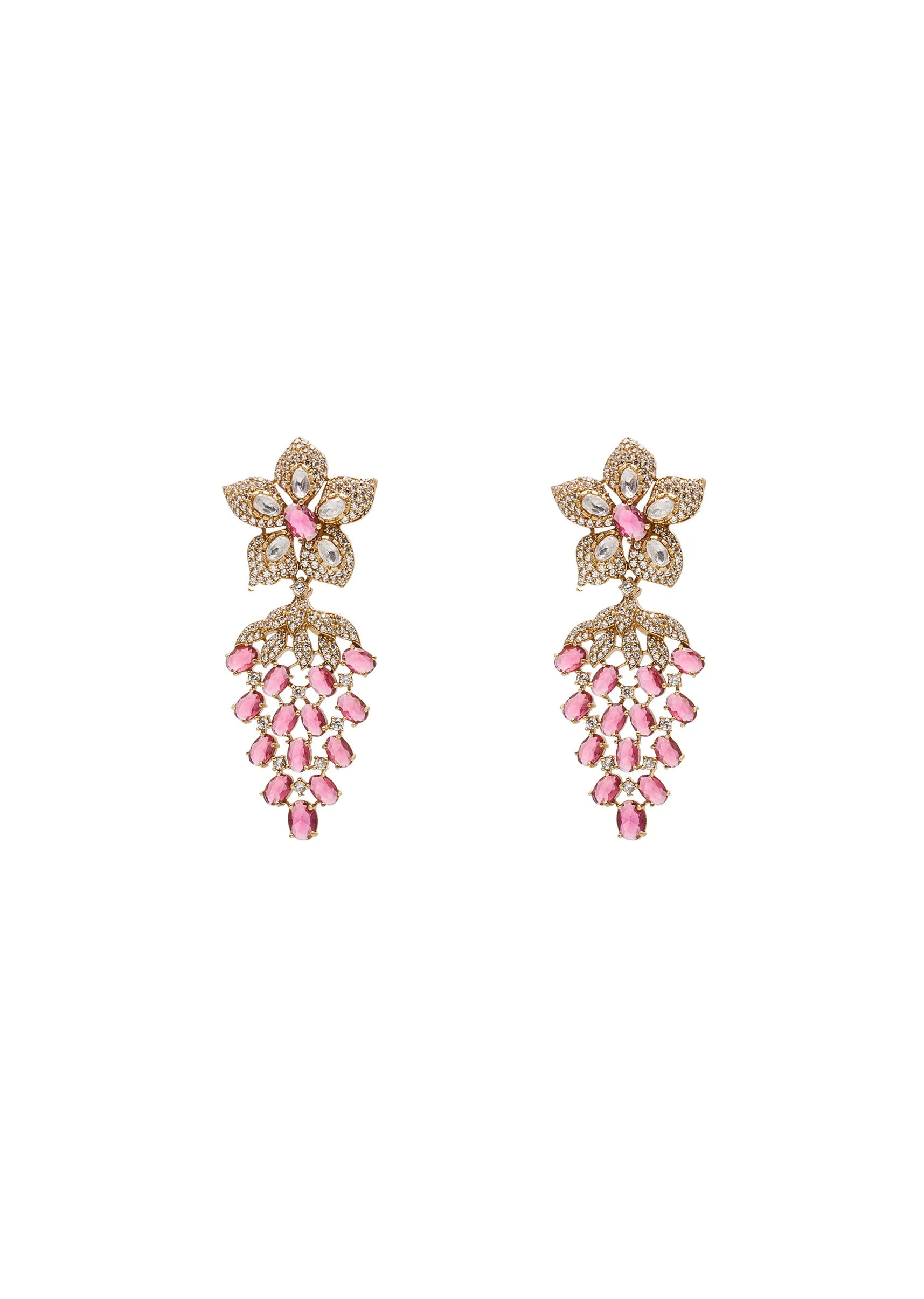 Red And Gold Floral Stone Necklace Set With Maangtikka