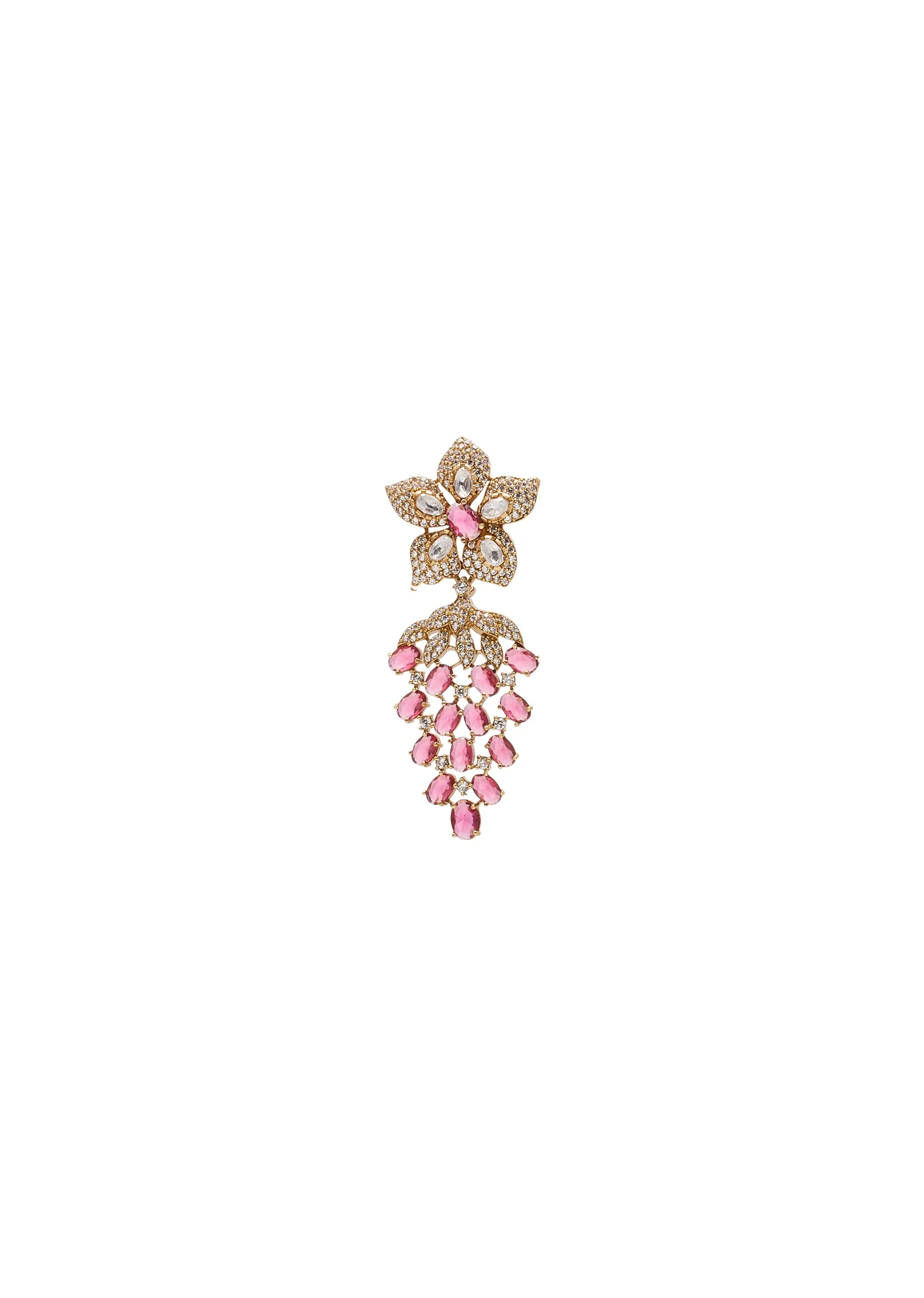Red And Gold Floral Stone Necklace Set With Maangtikka