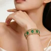 Green And Gold Stone Embellished Teardrop Bangle Set