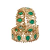 Green And Gold Stone Embellished Teardrop Bangle Set