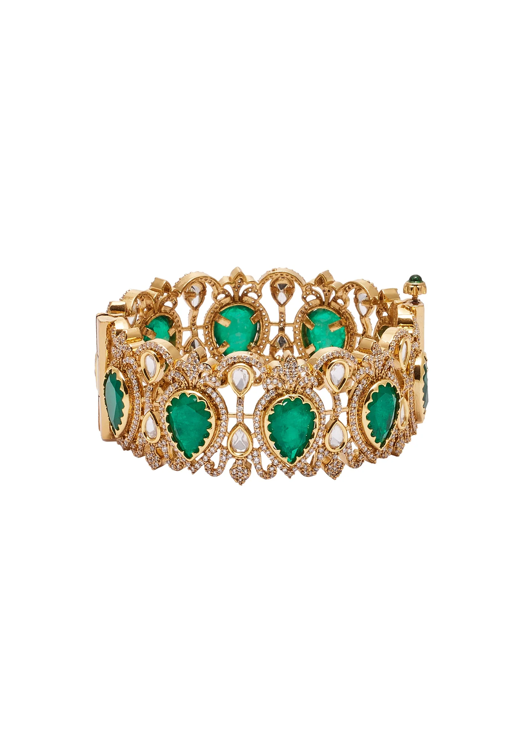 Green And Gold Stone Embellished Teardrop Bangle Set
