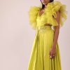 Sheen Green Jumpsuit With Ruffle Sleeves In Viscos Linen And Satin