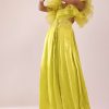 Sheen Green Jumpsuit With Ruffle Sleeves In Viscos Linen And Satin