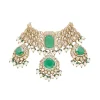 Green And Gold Teardrop Pendant Necklace Set With Maangtika