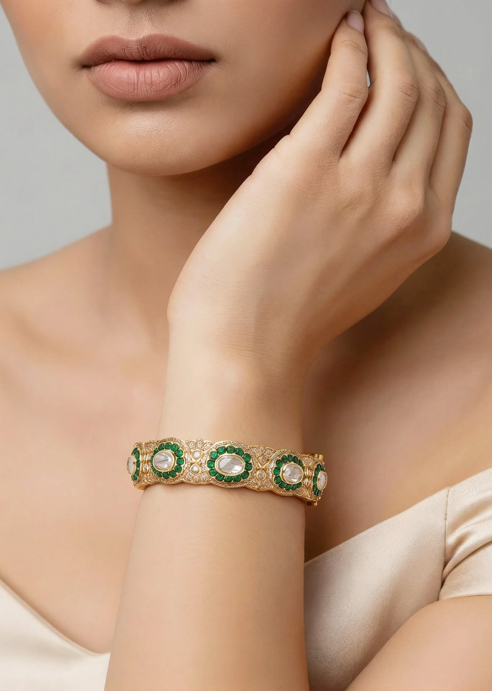 Green And Gold Stone Encrusted Bangle Set