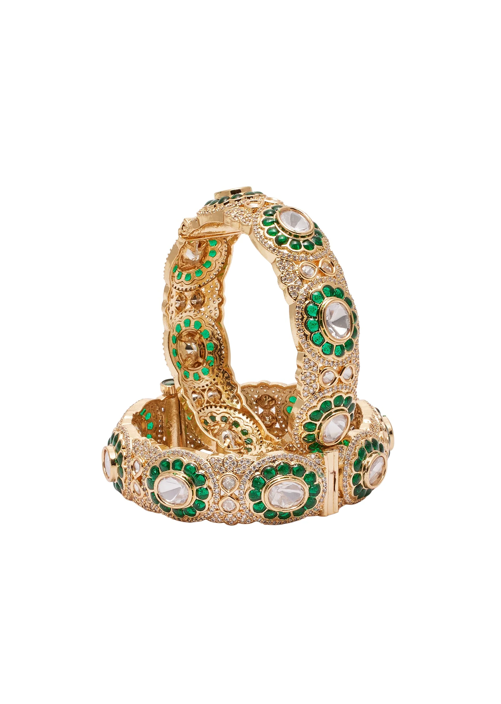 Green And Gold Stone Encrusted Bangle Set