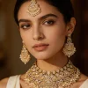 Off White Stone And Beaded Necklace Set With Maangtikka