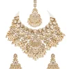 Off White Stone And Beaded Necklace Set With Maangtikka