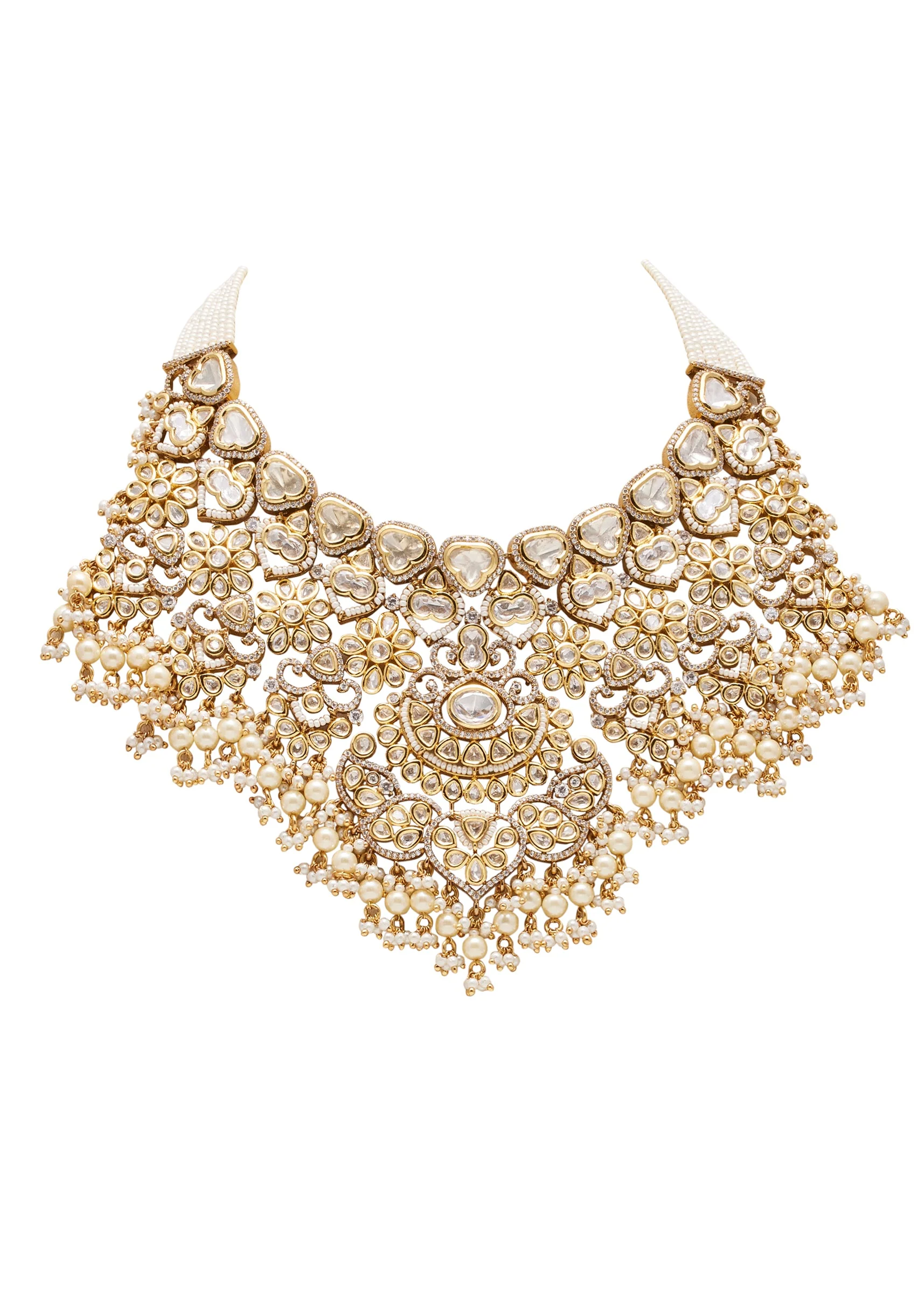 Off White Stone And Beaded Necklace Set With Maangtikka