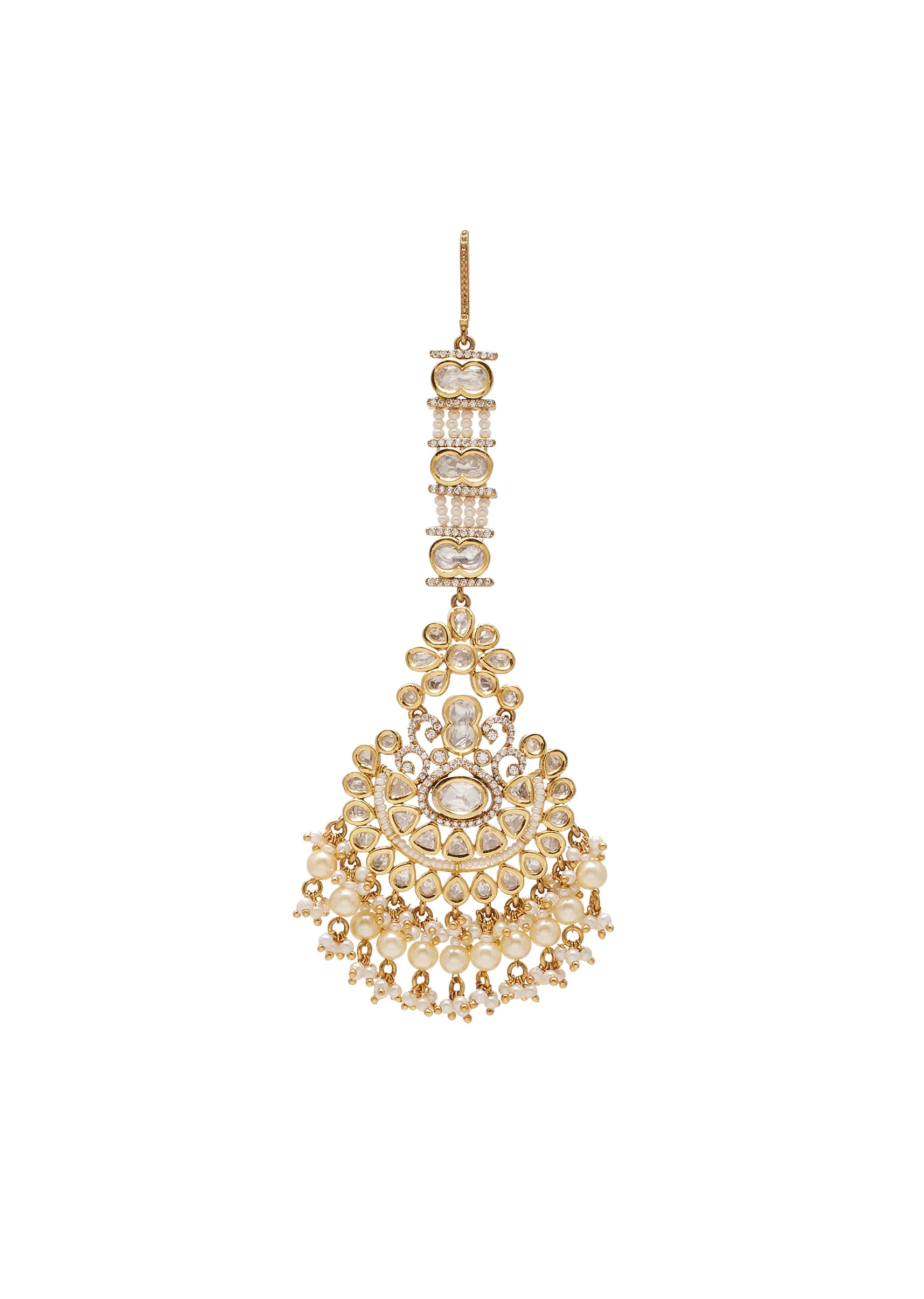 Off White Stone And Beaded Necklace Set With Maangtikka