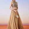 Gold Tissue Handwork Crop Skirt Lehenga