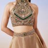 Gold Tissue Handwork Crop Skirt Lehenga