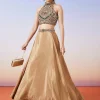 Gold Tissue Handwork Crop Skirt Lehenga