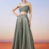 Greenish Grey Tissue Fusion Lehenga With Cape
