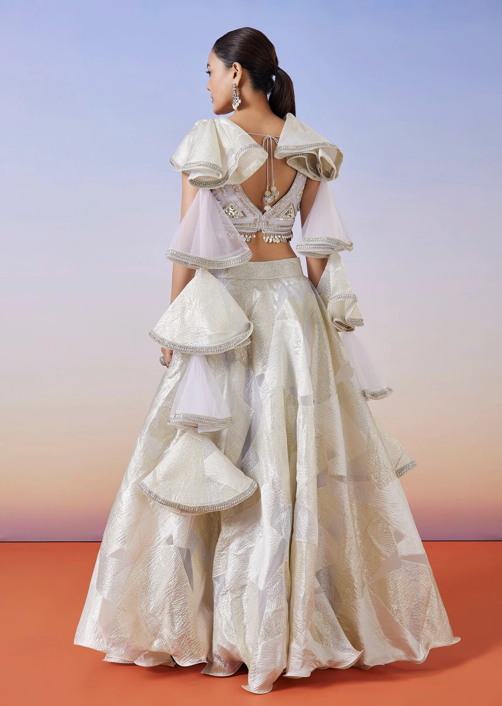 Grey Jacquard Fusion Lehenga With Dupatta