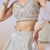 Grey Jacquard Fusion Lehenga With Dupatta