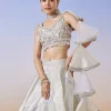Grey Jacquard Fusion Lehenga With Dupatta