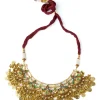 Gold Plated Green Synthetic Stone Choker Necklace Earring Set With Coin Motif