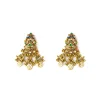 Gold Plated Green Synthetic Stone Choker Necklace Earring Set With Coin Motif