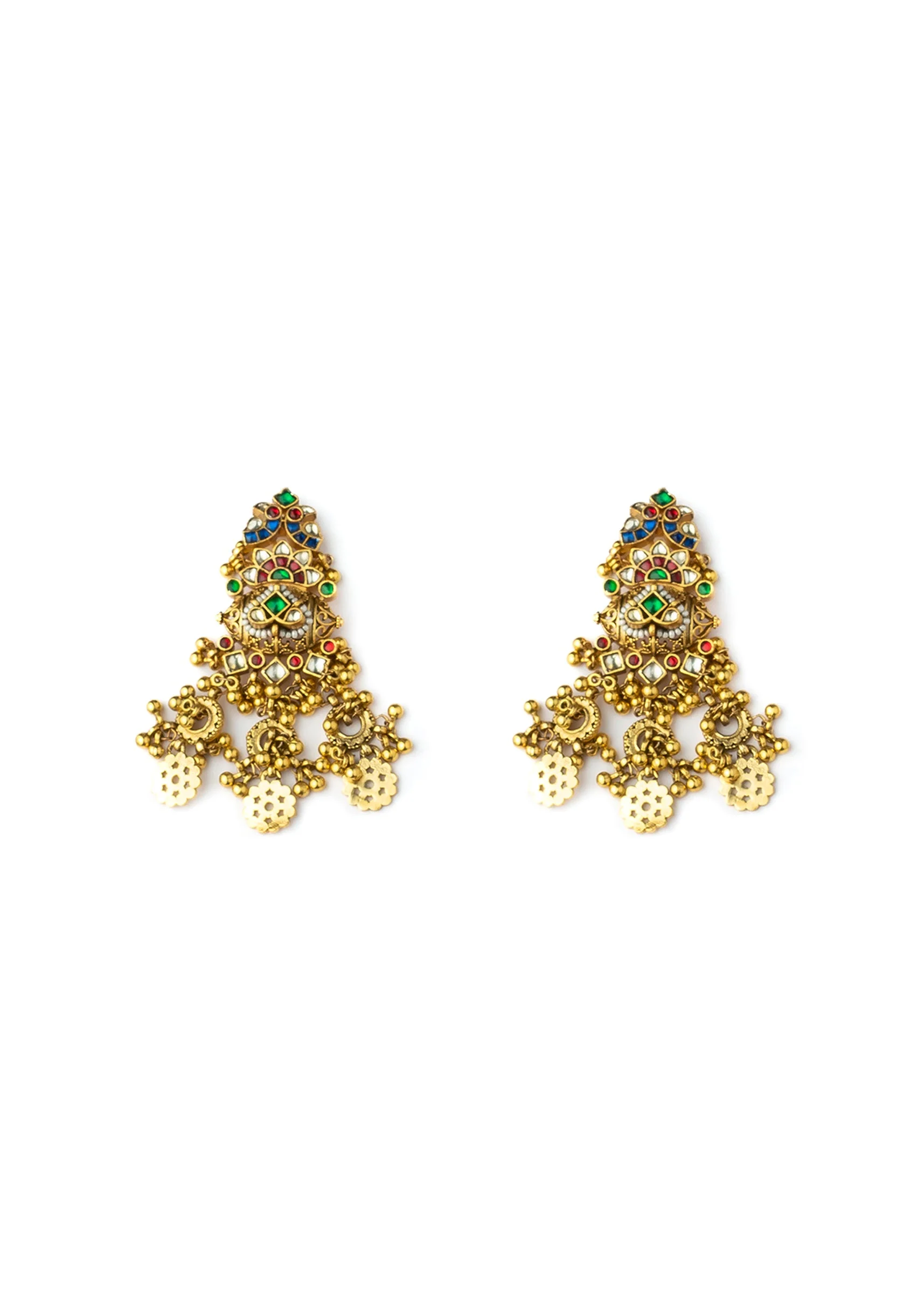 Gold Plated Green Synthetic Stone Choker Necklace Earring Set With Coin Motif