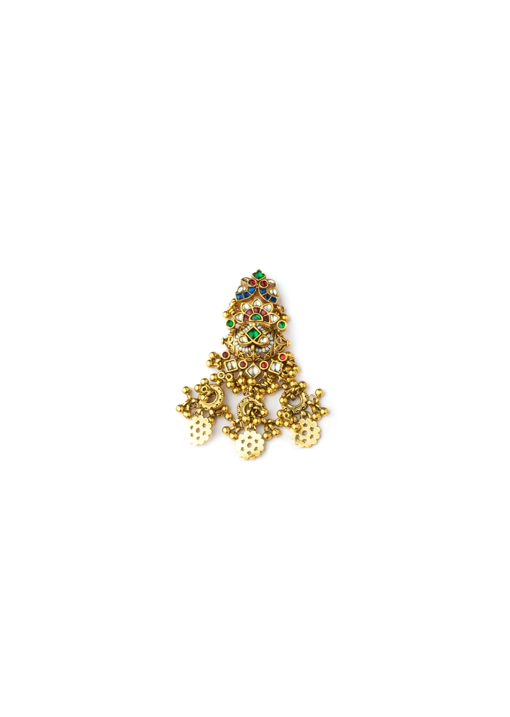 Gold Plated Green Synthetic Stone Choker Necklace Earring Set With Coin Motif