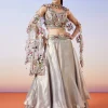 Grey Shimmer Organza Fusion Lehenga With Dupatta