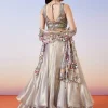 Grey Shimmer Organza Fusion Lehenga With Dupatta