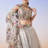 Grey Shimmer Organza Fusion Lehenga With Dupatta