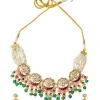 Gold Plated Green And Pink Gemstones Kundan Polki Necklace Set With Earrings