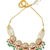 Gold Plated Green And Pink Gemstones Kundan Polki Necklace Set With Earrings