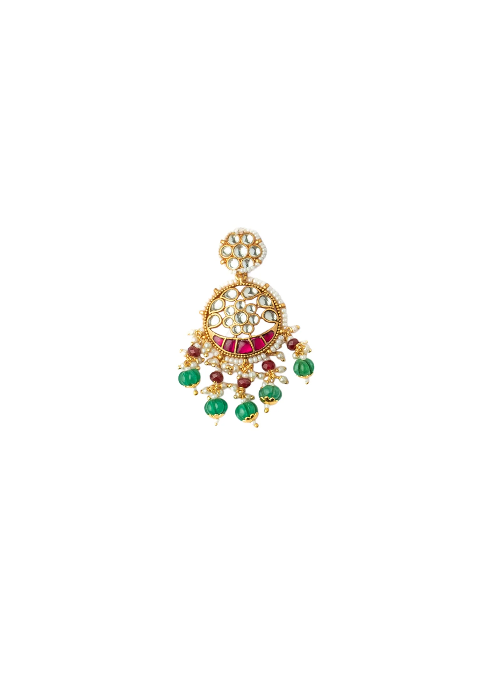 Gold Plated Green And Pink Gemstones Kundan Polki Necklace Set With Earrings