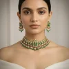 Green Kundan Polki Choker Necklace Set With Earrings