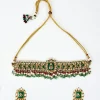 Green Kundan Polki Choker Necklace Set With Earrings