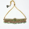 Green Kundan Polki Choker Necklace Set With Earrings