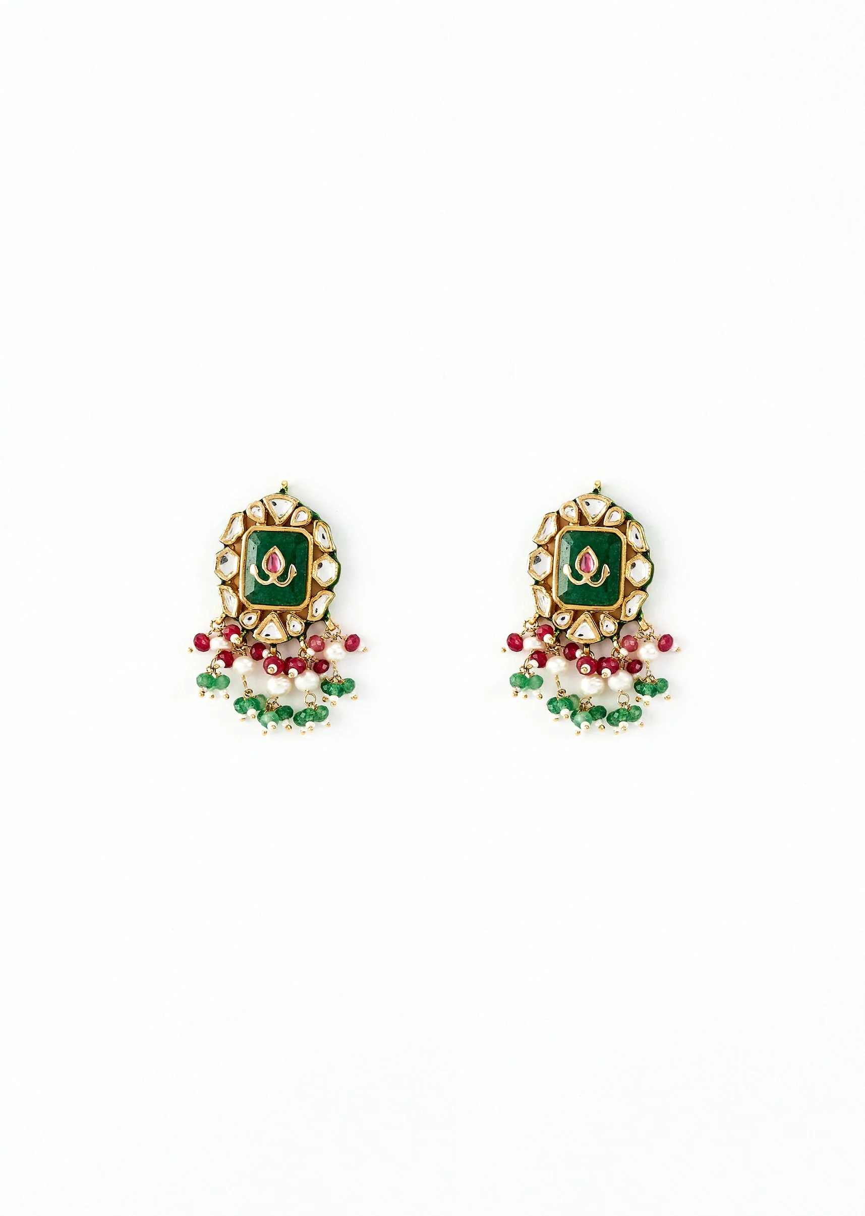Green Kundan Polki Choker Necklace Set With Earrings