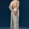 Gold Ready Pleated Saree With Full Sleeve Pearl Detailed Blouse