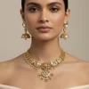 Gold Plated Kundan Polki Short Necklace Set With Earrings