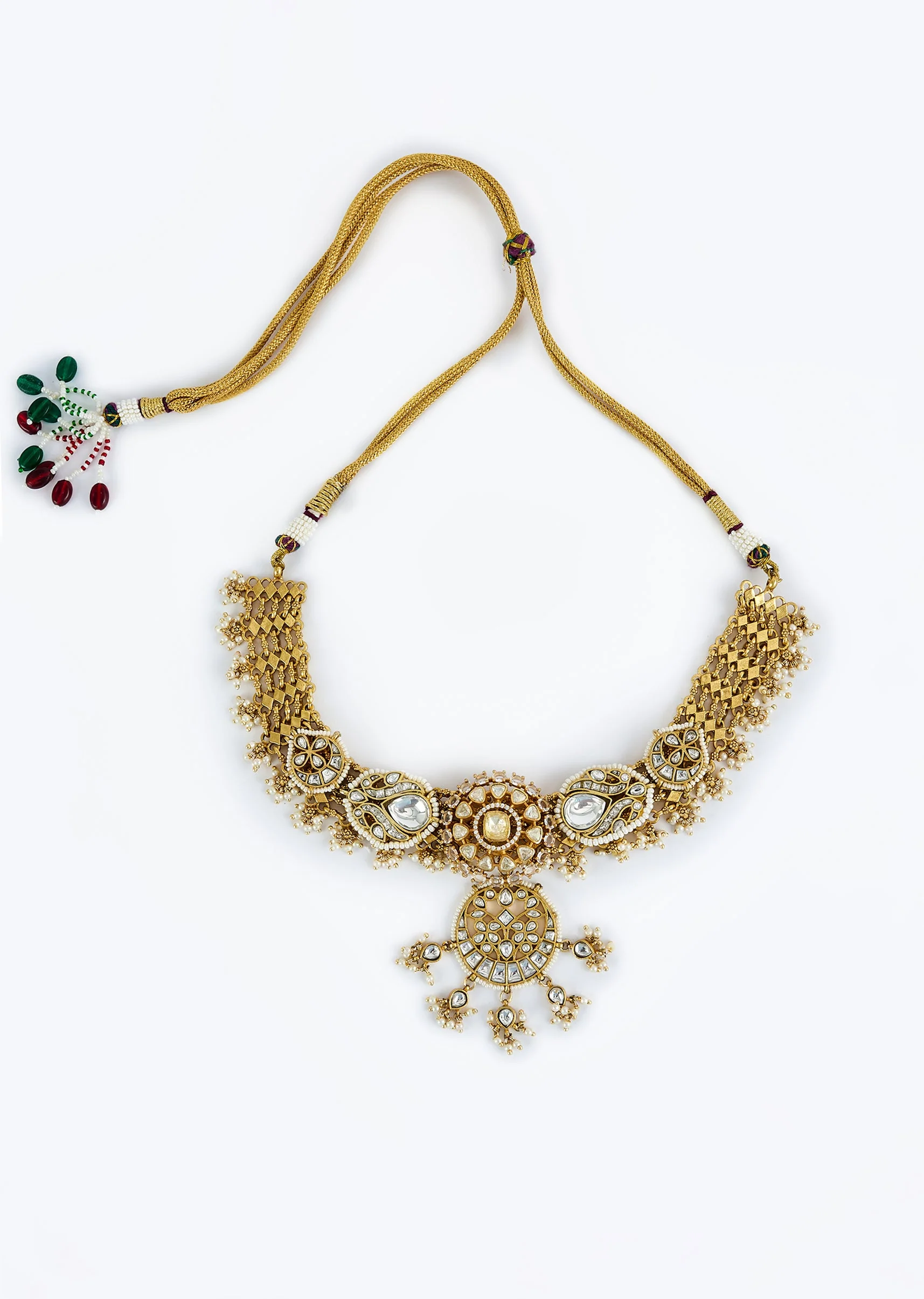 Gold Plated Kundan Polki Short Necklace Set With Earrings