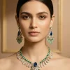 Royal Blue Stone And Green Beaded Kundan Necklace Set