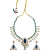 Royal Blue Stone And Green Beaded Kundan Necklace Set