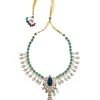 Royal Blue Stone And Green Beaded Kundan Necklace Set