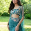 Hand Embroidered Blouse And Drape Skirt With Cape