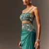 Hand Embroidered Blouse And Drape Skirt With Cape