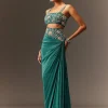 Hand Embroidered Blouse And Drape Skirt With Cape