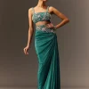Hand Embroidered Blouse And Drape Skirt With Cape