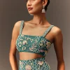 Hand Embroidered Blouse And Drape Skirt With Cape