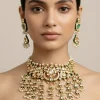 Gold Necklace Set With Stones And Pearl Tassels